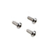 Three metallic screws on a white background
