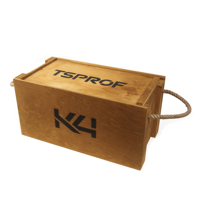 Wooden box with 'TSPROF' brand name on a white background