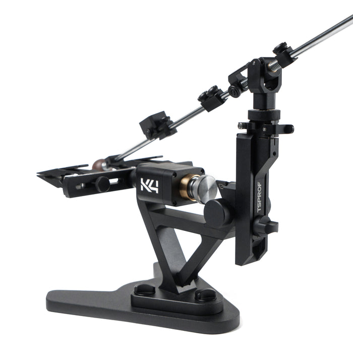 TSPROF K4 2026 knife sharpening system, full black version, from-behind view, on white background.