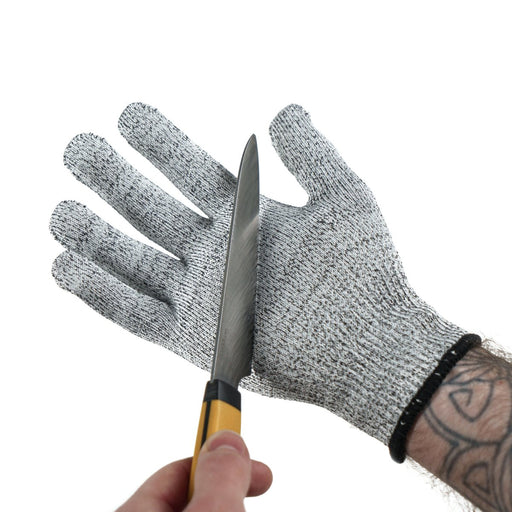 TSPROF cut resistant gloves with a knife against the glove