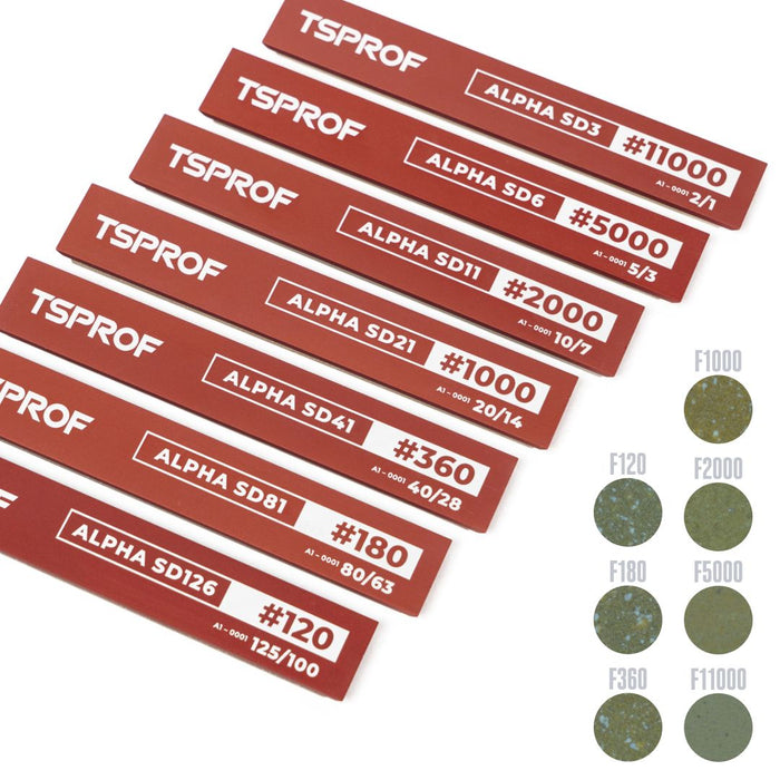 TSPROF Alpha Set Of Resin Diamond Sharpening Stones, 6", SD126-SD3, 120 — 11000 Mesh Grit (7 pcs.)